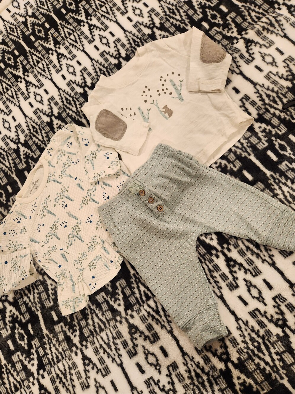 Oliver & Rain Baby Woodland Top & Knit Pants Set - Cream & Sage, Size 6M